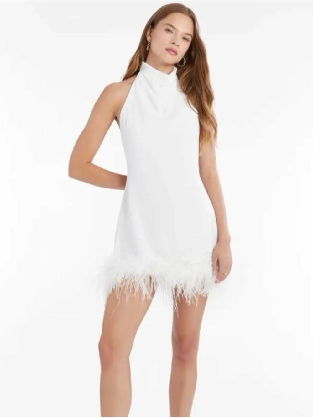 Amanda Uprichard Lunaria Ivory Feather Mini Dress Size L
